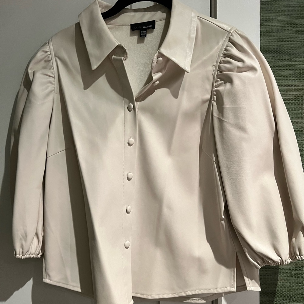 Lucy Paris leather puff sleeve top